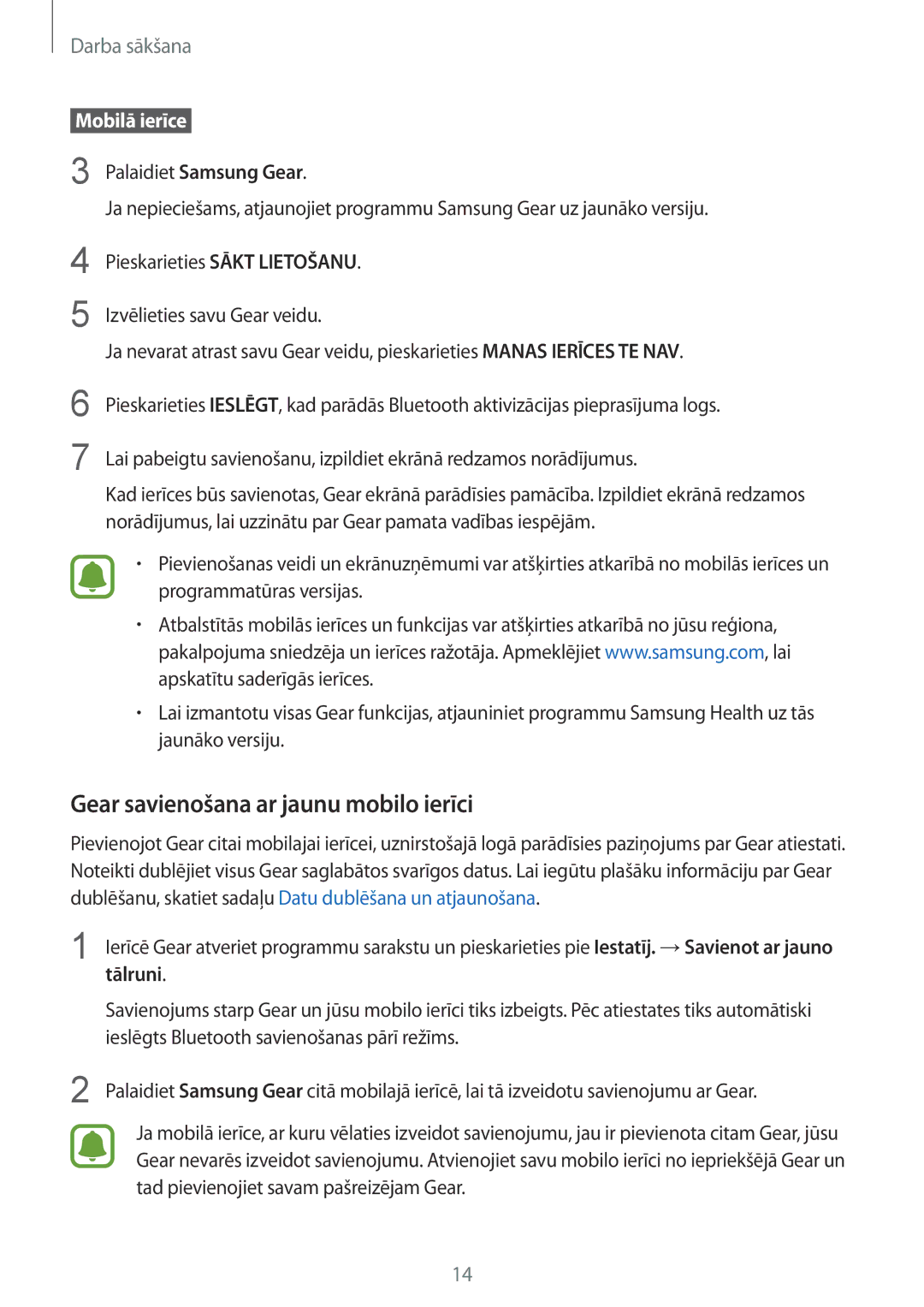 Samsung SM-R365NZKNSEB, SM-R365NZRNSEB, SM-R365NZRASEB manual Gear savienošana ar jaunu mobilo ierīci,  Mobilā ierīce  